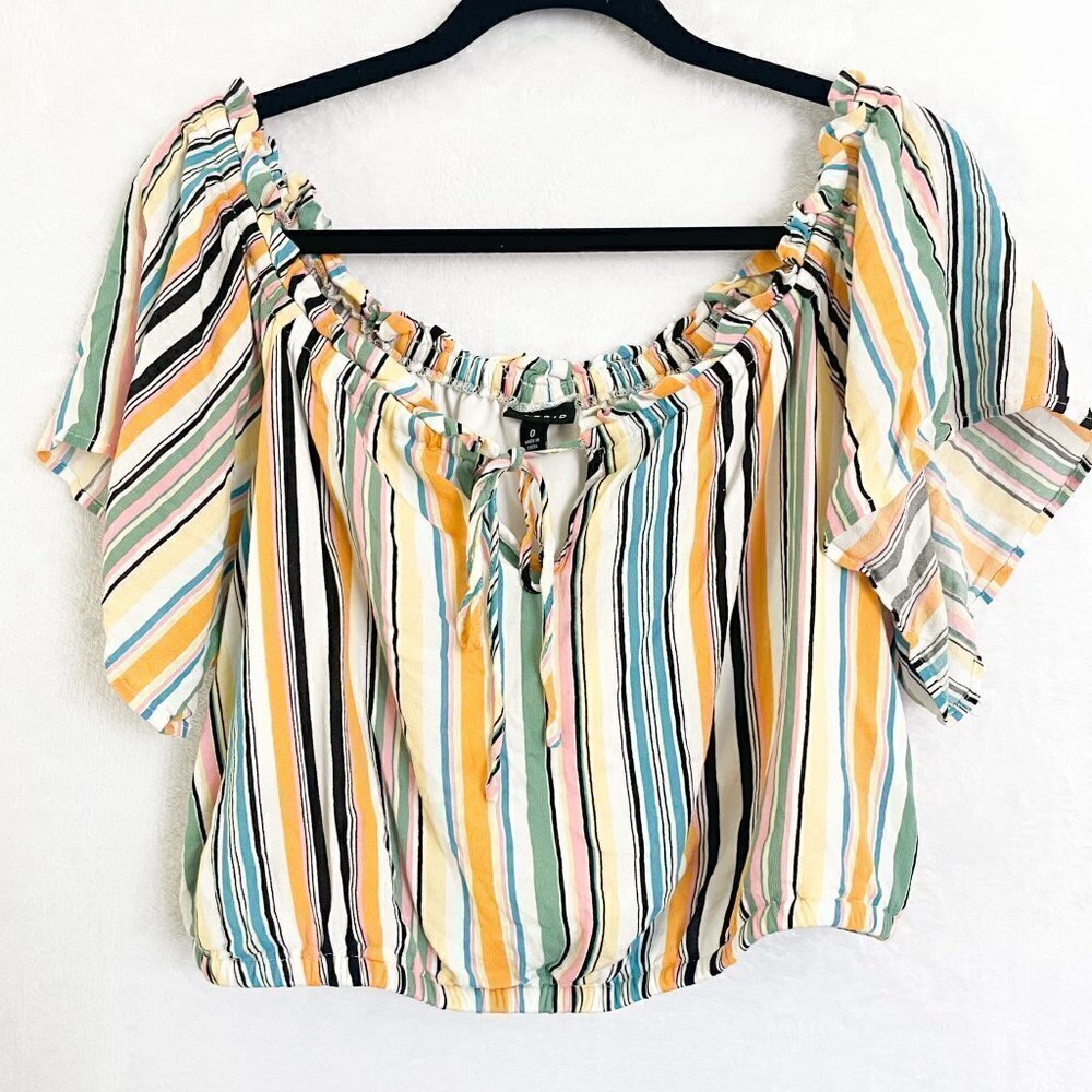 Torrid Multi Stripe Off-Shoulder cropped Gauze Top size large crop top - Picture 6 of 10